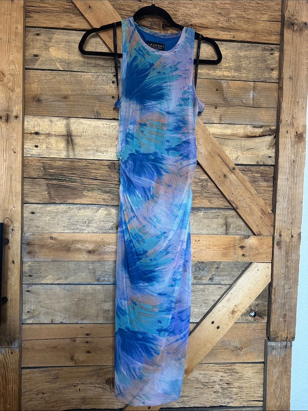 Laundry By Shelli Segal Blue & Purple Brushstroke Maxi Skirt